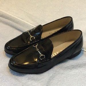 SAM & LIBBY Faux Black Leather Silver Horsebit Buckle Loafers Size 8 1/2